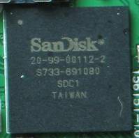 SanDisk marked chip, possibly an AMS AS3525. Picture from an e280 v2