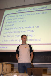 Me in front of the projector screen doing libssh2 talk