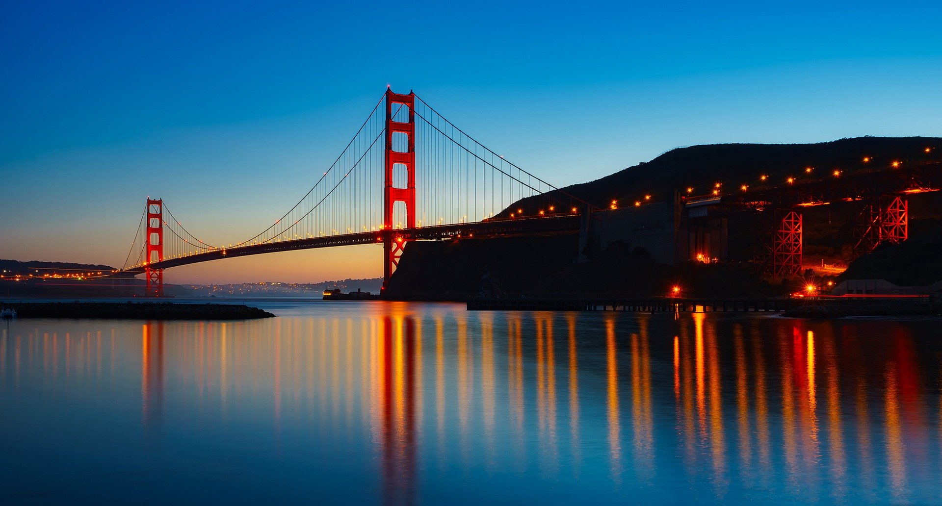The golden gate bridge in San Franciso at night