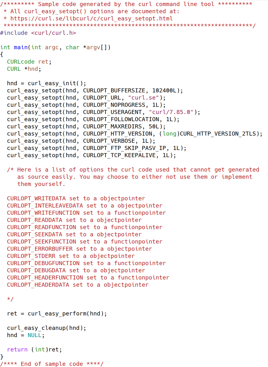 Convert A Curl Cmdline To Libcurl Source Code